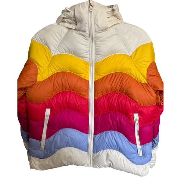 Marine Layer NEW ML X LF Apres Puffer Antique White Mullti Colorblock Size XS - Picture 6 of 15